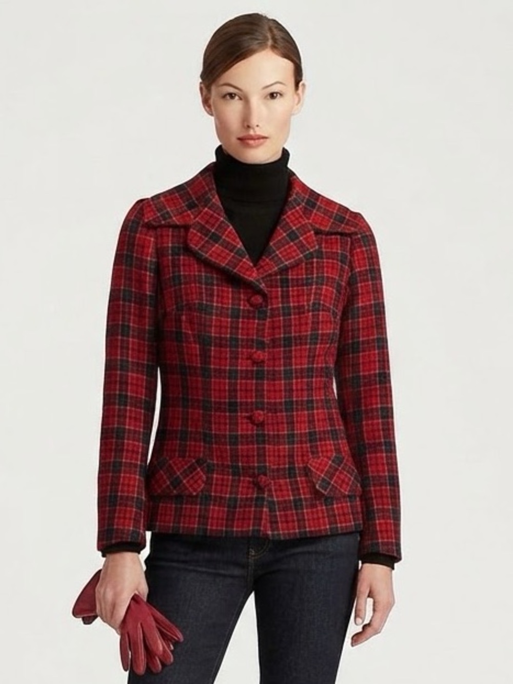 Vintage Christmas Holiday Red Plaid Tartan Jacket Blazer Classic Tailored Sz 6